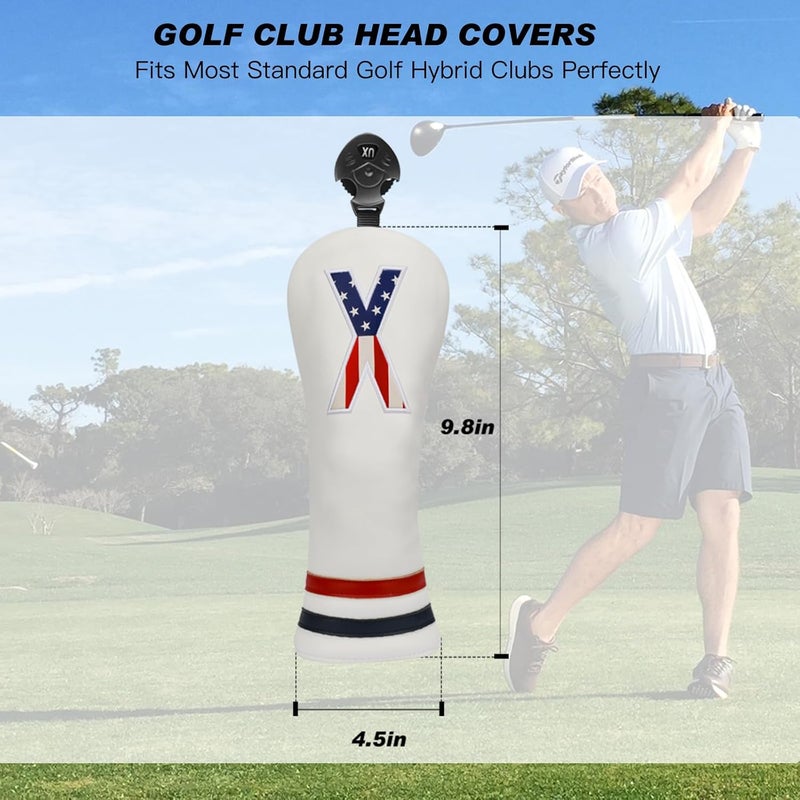 PONADA Golf Head Covers, 4pcs or 1pc USA Stars and Stripes Golf Club Covers for Woods and Driver Fairway Hybrid, PU Leather Golf Club Head Covers for Men Women with Interchangeable Tags, Fits Most Golf Clubs - Image 2